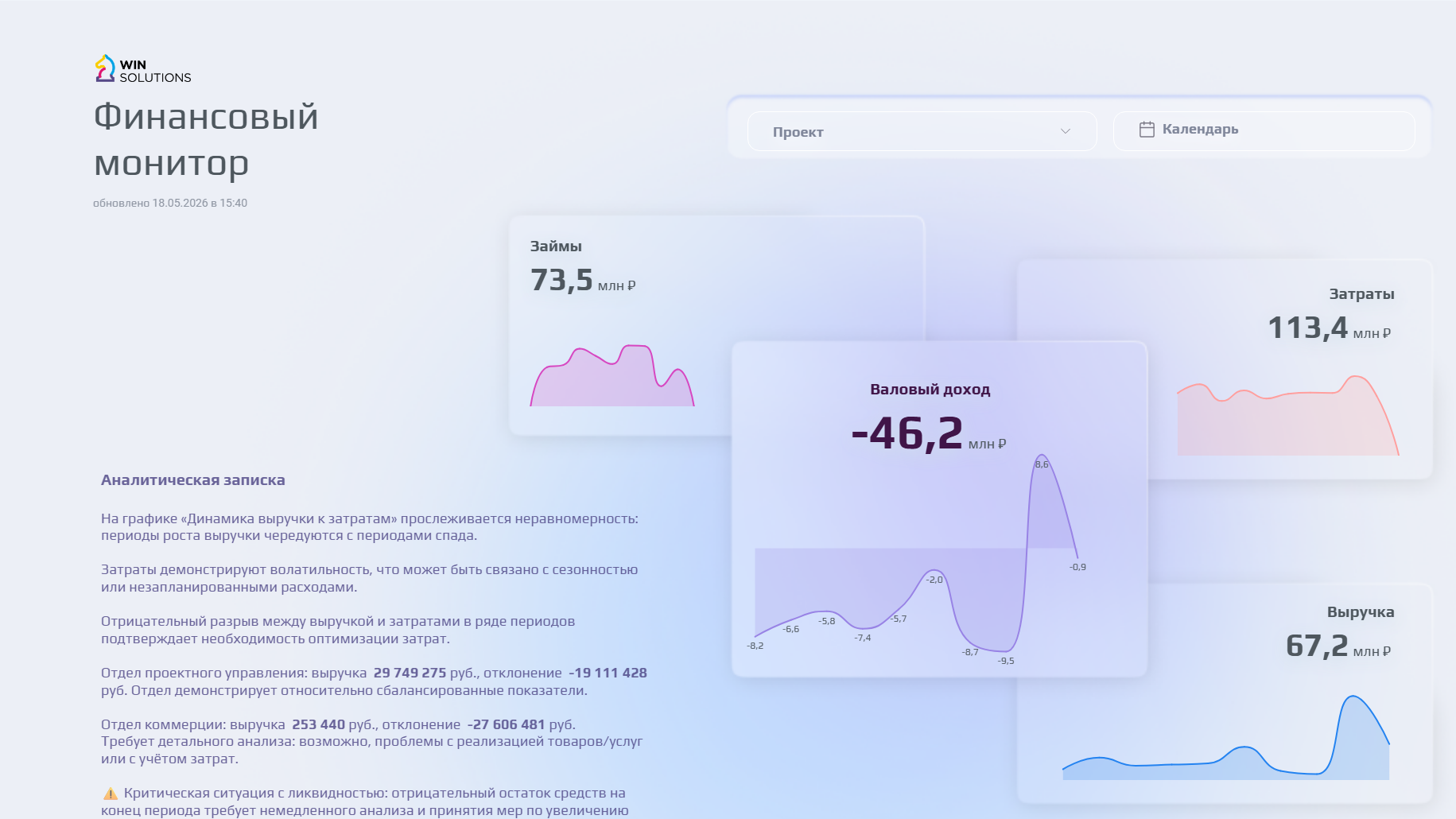 Финансовый монитор: выручка, затраты и проекты — слайд 1
