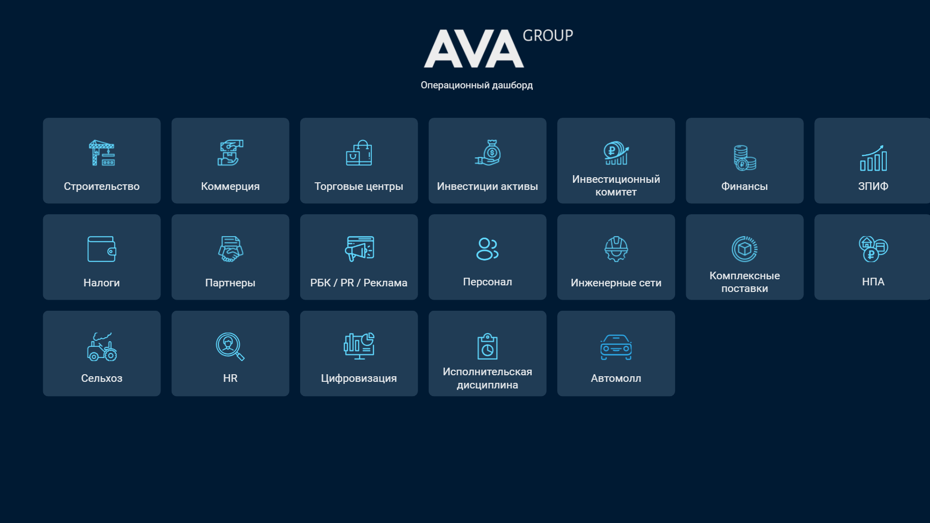 Операционный дашборд AVA GROUP — слайд 1